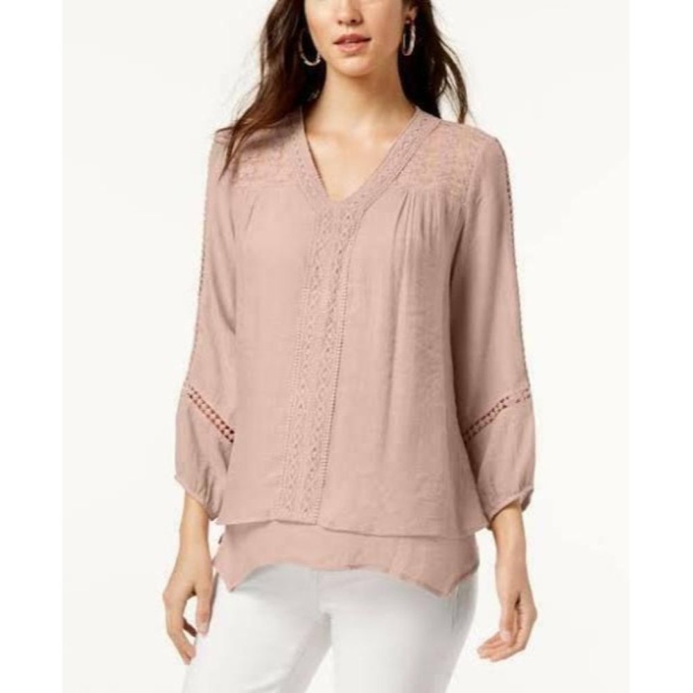 NWT Style & Co Lace Yoke Handkerchief Hem Top